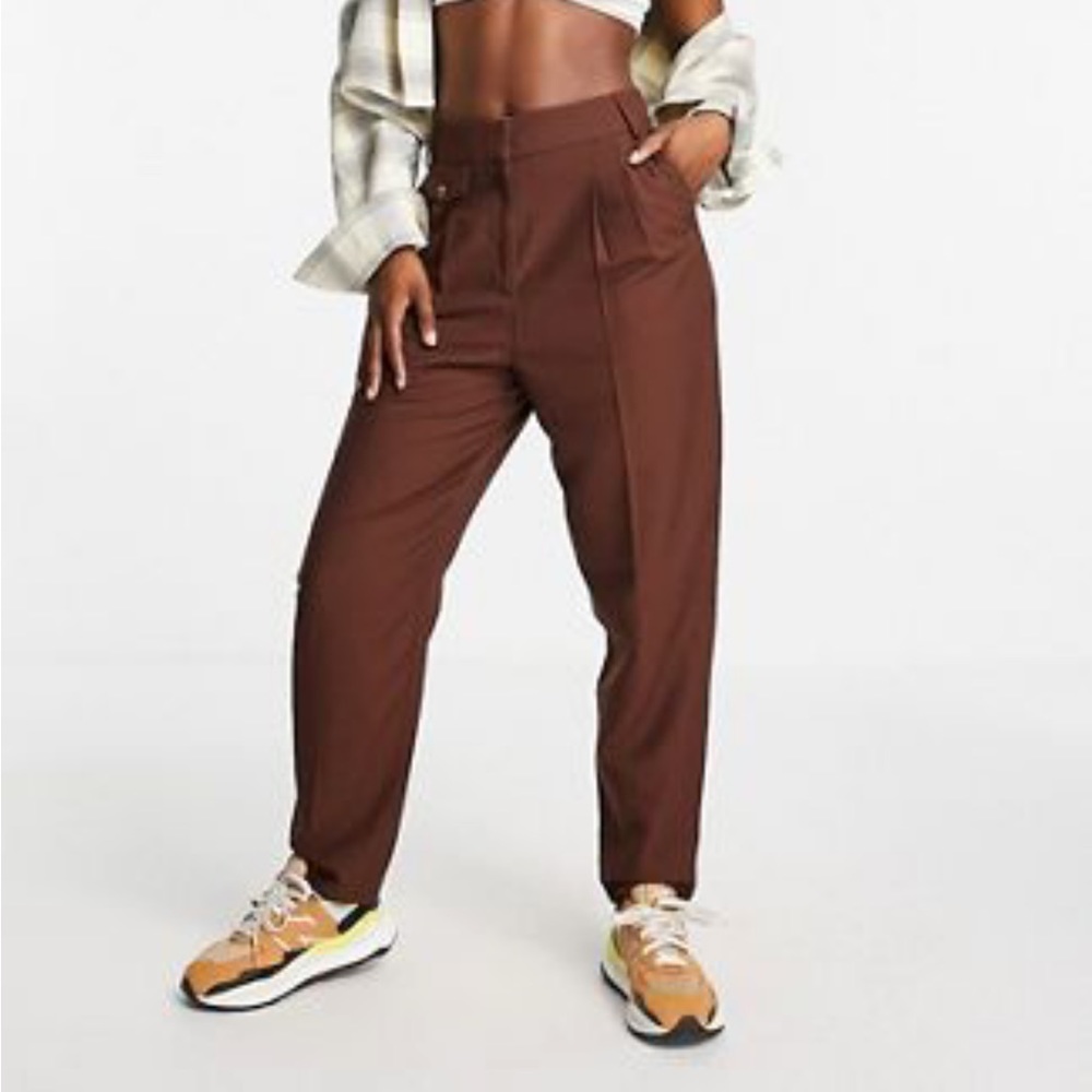 River Island tailored pleated tapered pants in tan